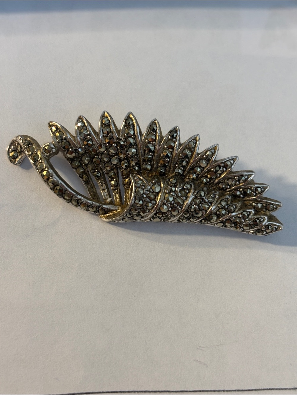 Silver-Tone Marcasite Leaf Brooch - Sparkling Silver Accent
